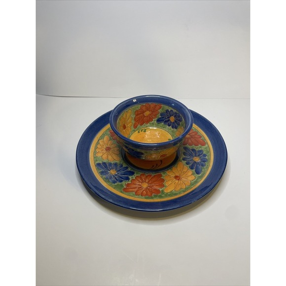 Ambiance Daisy Nanette Vacher Terracotta Clay Floral Serving Tray Plate And Bowl - Picture 12 of 12